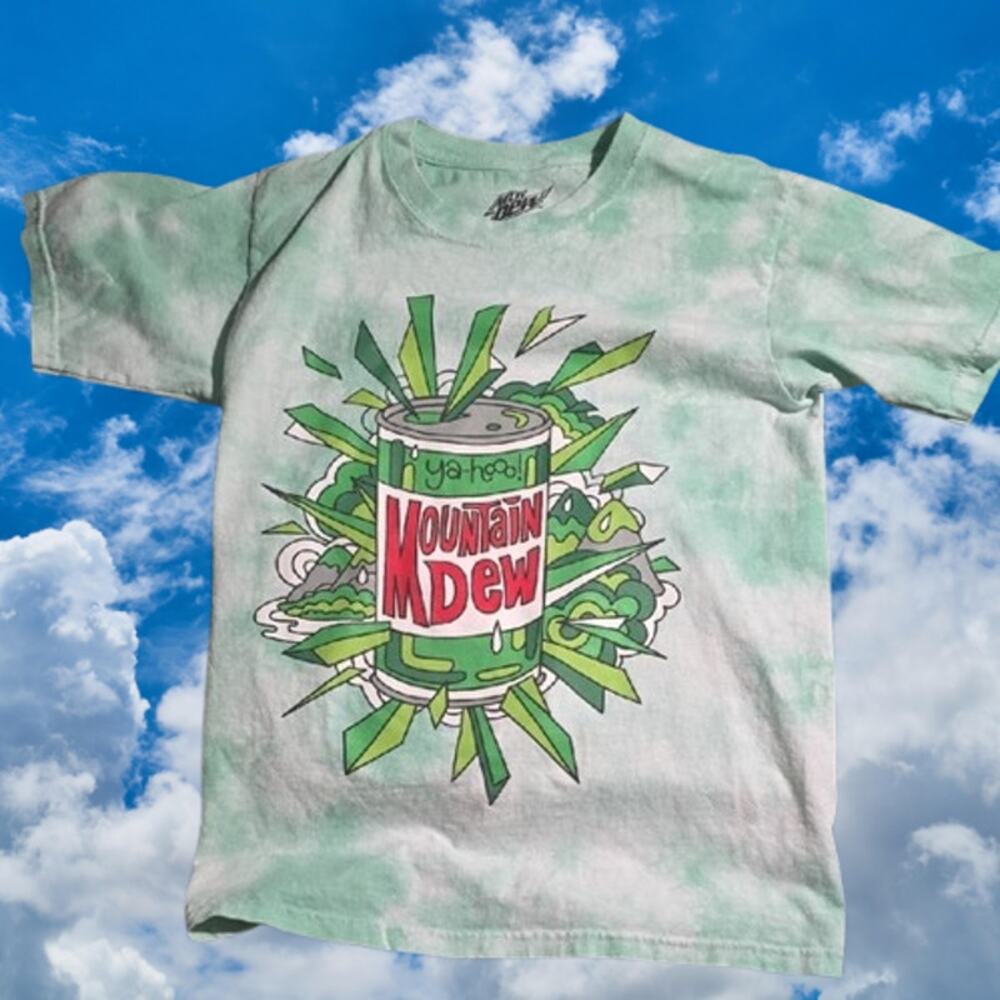 Mountain Dew Graphic Tie-Dye Tee – Ya-Hoo! Green Splash Shirt (Small)